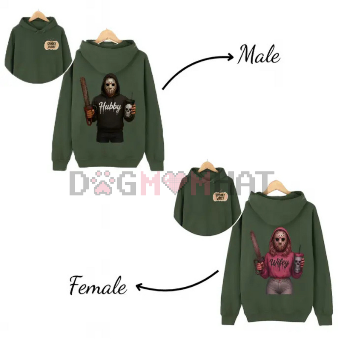 Wifey & Hubby Jason Hoodie β Halloween Couple Outfits, Spooky Horror Movie Shirt, Anniversary Gift