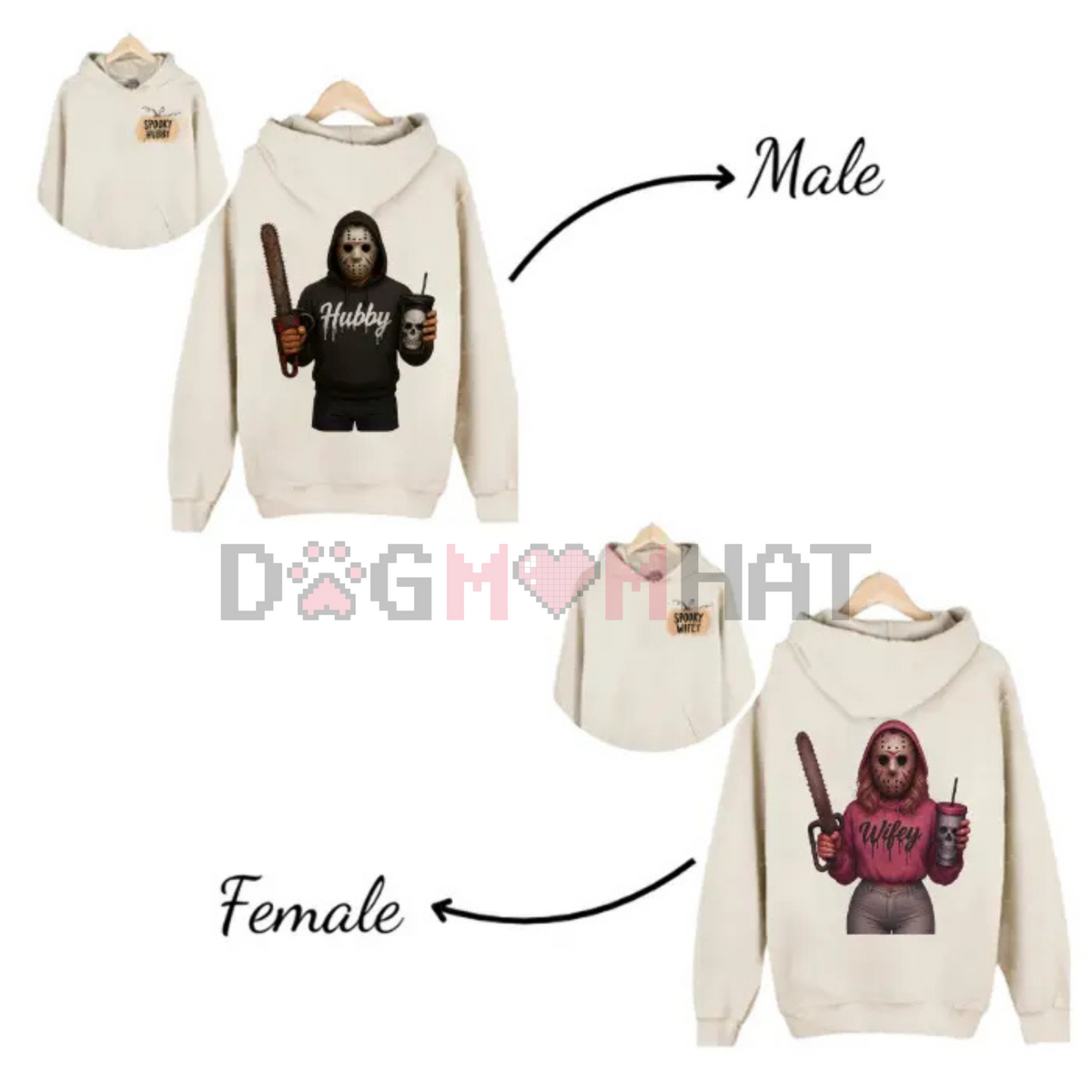 Wifey & Hubby Jason Hoodie β Halloween Couple Outfits, Spooky Horror Movie Shirt, Anniversary Gift
