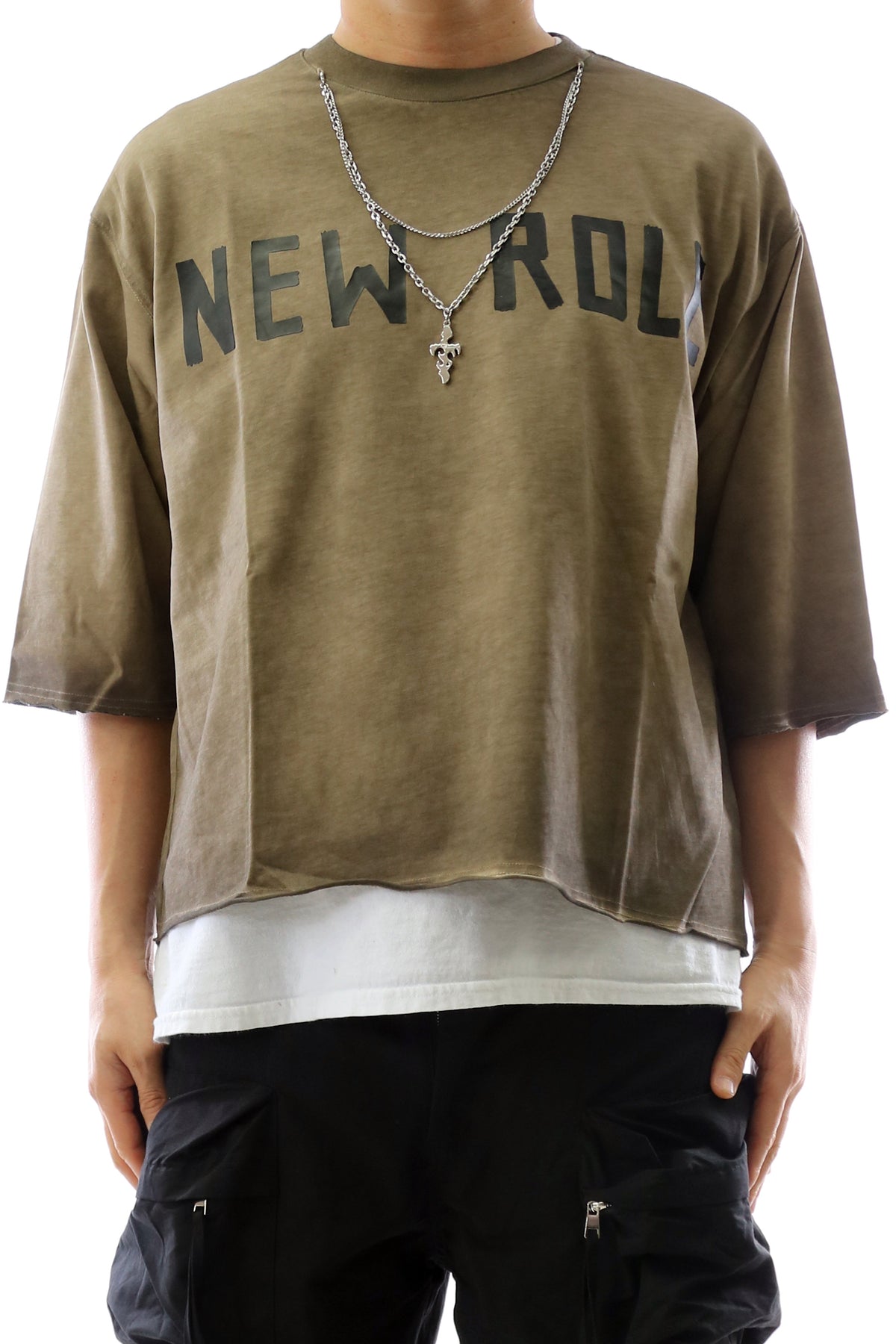 SIENNA S/N Jersey 3/4 Sleeve Crop Top Tee with Detachable Necklace